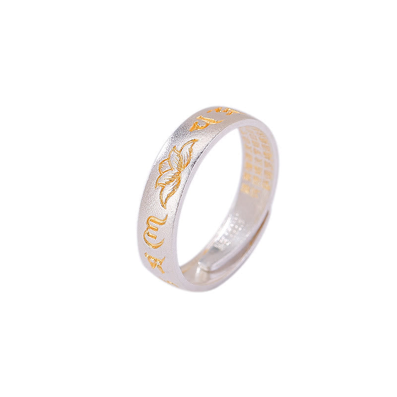 999 Sterling Silver Lotus Six True Words 'om Mani Padme Hum' Adjustable Enlightenment Ring