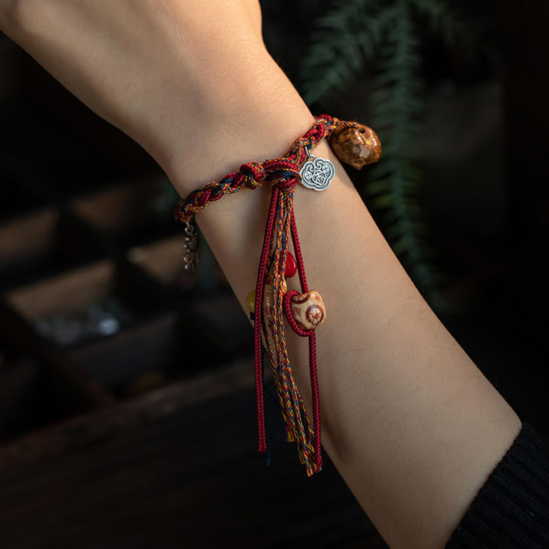 Tibetan Handmade Colorful Thread 925 Sterling Silver Koi Fish Protection Strength String Bracelet