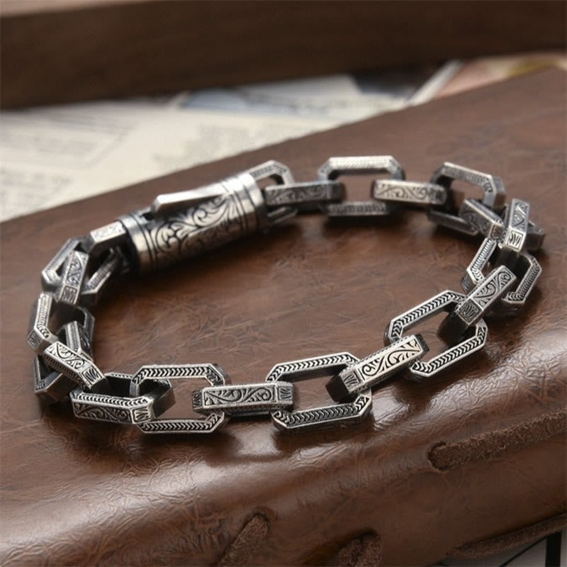 Vintage Tang Dynasty Flower Design Engraved Luck Energy Bracelet