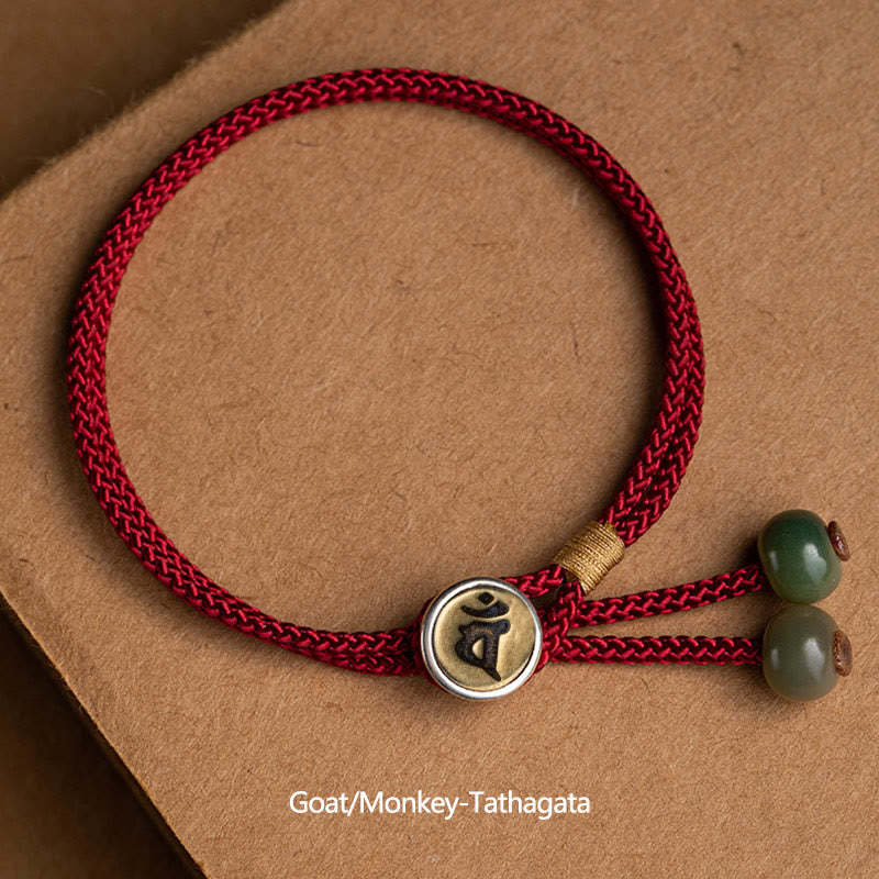 925 Sterling Silver Handmade Chinese Zodiac Natal mystic zen Cyan Bodhi Seed Protection Braided Red String Bracelet