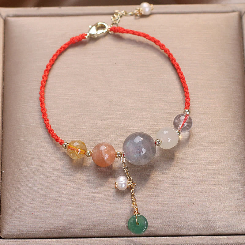 Moonstone Sunstone Beads Peace Buckle Charm Healing Bracelet