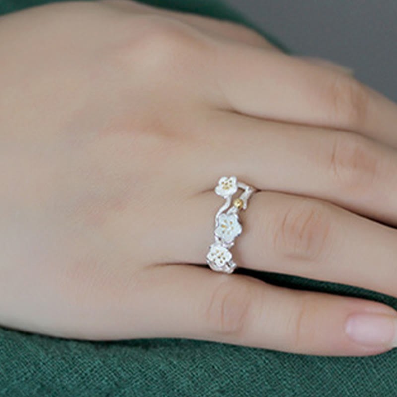 925 Sterling Silver Plum Bossom Calm Ring