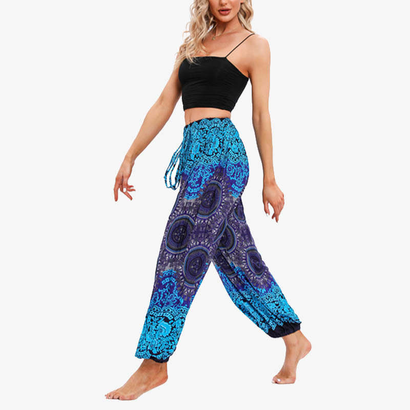 Round Geometric Flower Floral Loose Harem Trousers Women's Yoga Pants