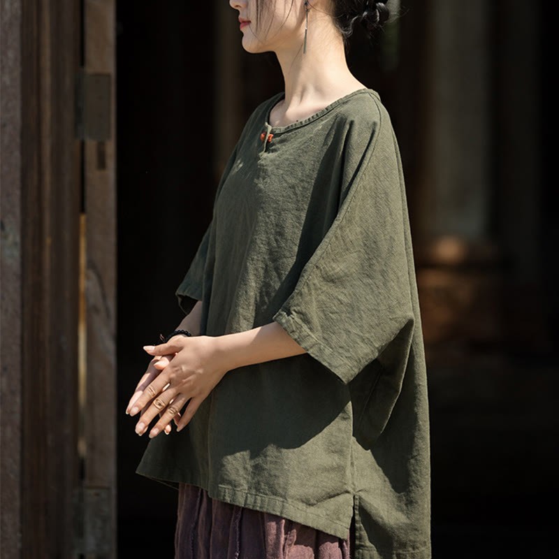 Causal Half Sleeve Ramie Linen Cotton T-shirt Tee