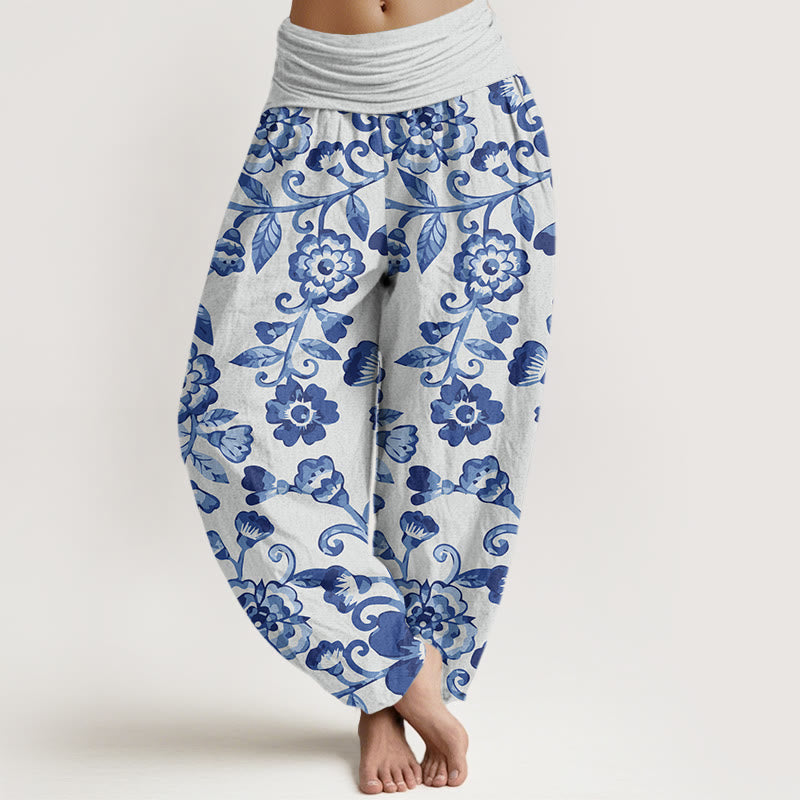 Numerous Flowers Pattern Women's Elastic Waist Harem Pants