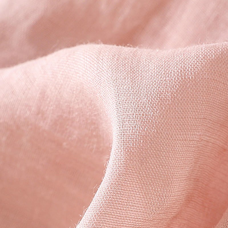 Casual Plain Button Floral Embroidered Design Puff Half Sleeve Cotton Linen Women's Shirt