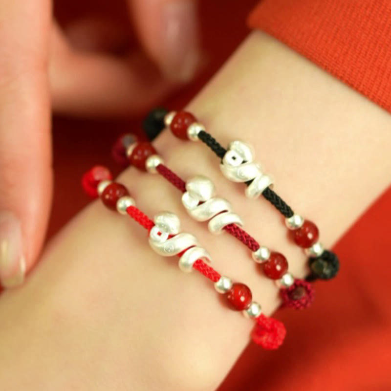 999 Sterling Silver Year Of The Snake Red Agate Confidence Handcrafted Bracelet