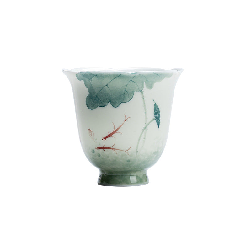 Koi Fish Lotus Leaf Pattern Ceramic Teacup Kung Fu Tea Cup 65ml