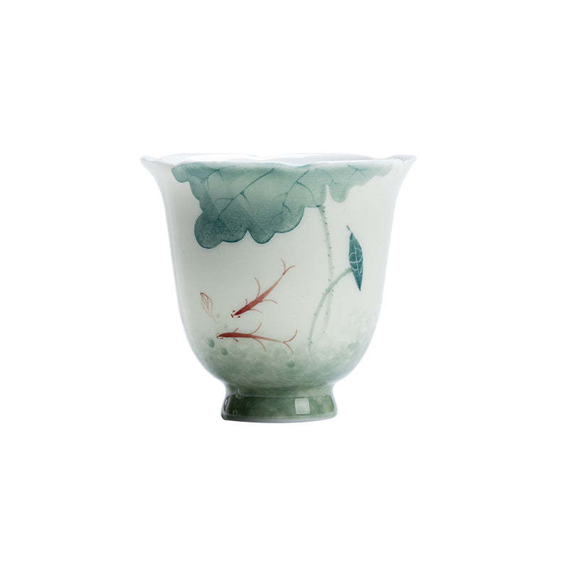 Koi Fish Lotus Leaf Pattern Ceramic Teacup Kung Fu Tea Cup 65ml