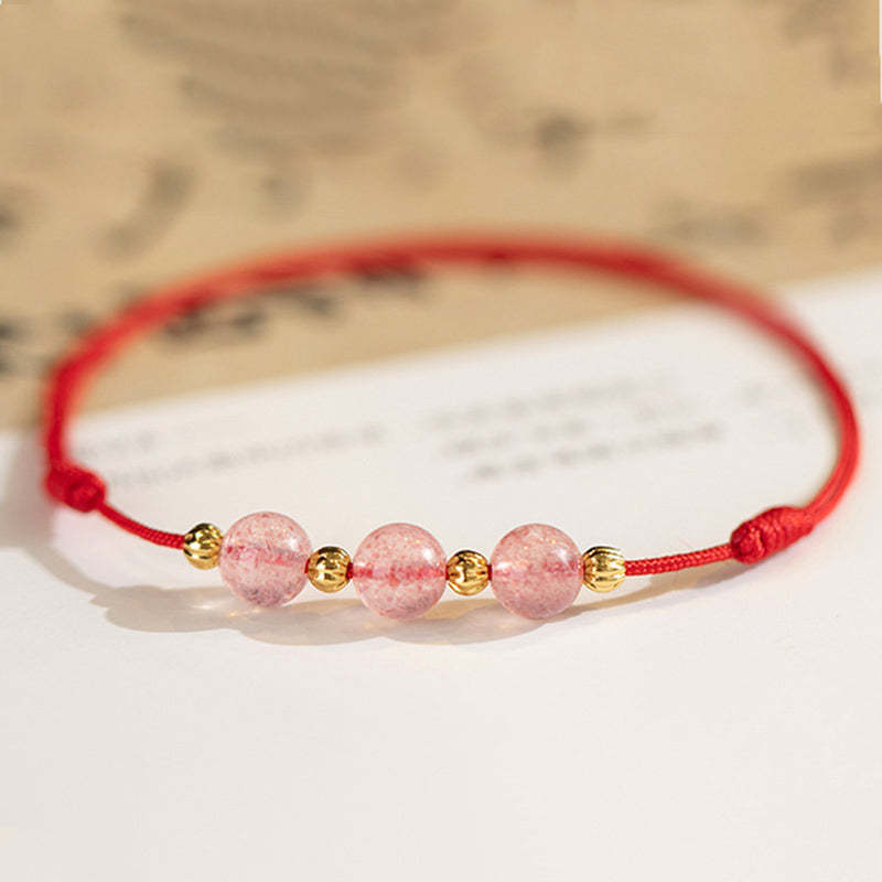 Strawberry Crystal Beads Luck Red String Anklet