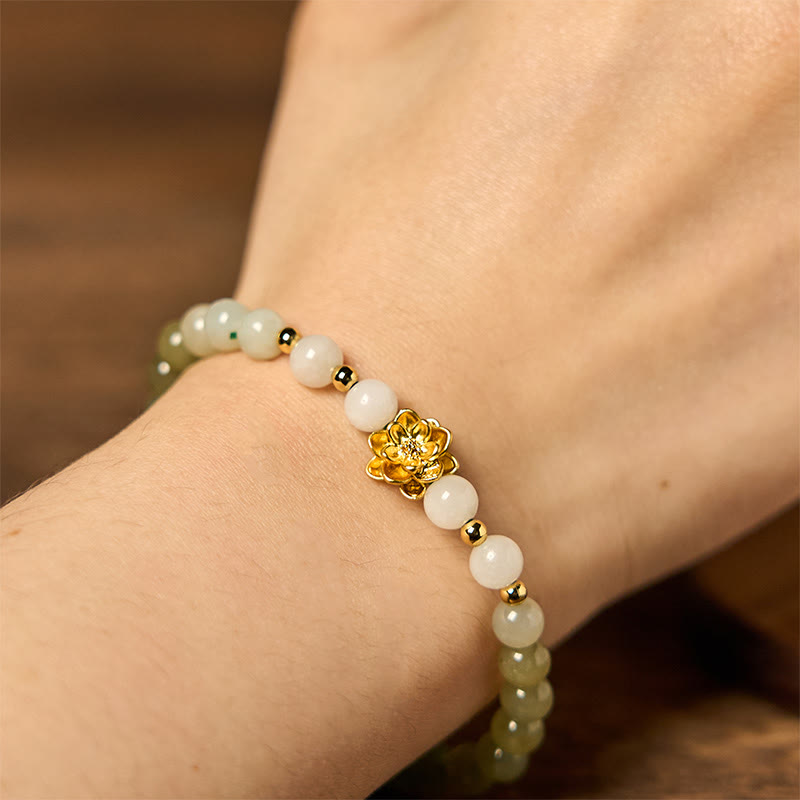 Natural Hetian Jade Gradient Lotus Abundance Bracelet