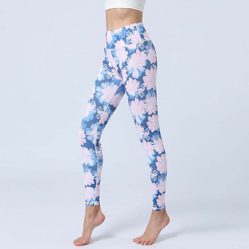 Flowers Leaves Print Sports Fitness Yoga High Waist Leggings Women's Yoga Pants