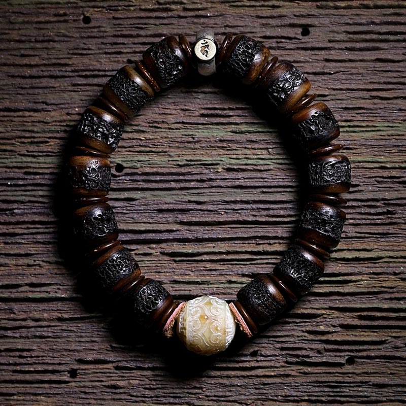 925 Sterling Silver Chinese Zodiac Natal mystic zen Handmade Tibet Yak Bone Strength Bracelet