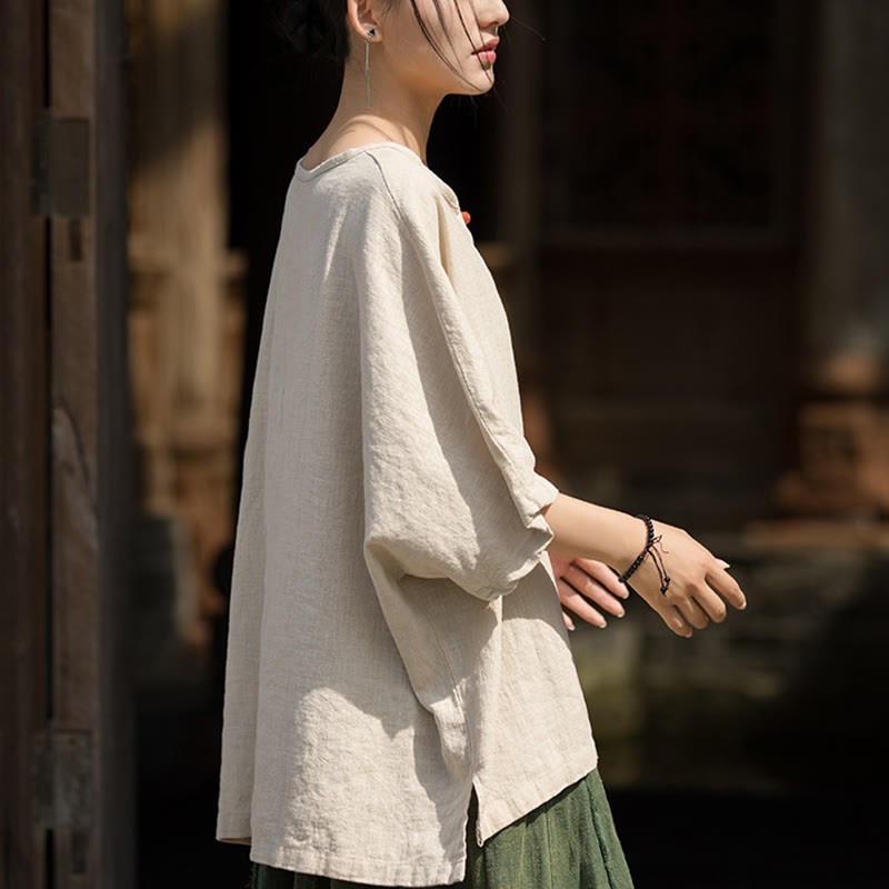 Causal Half Sleeve Ramie Linen Cotton T-shirt Tee