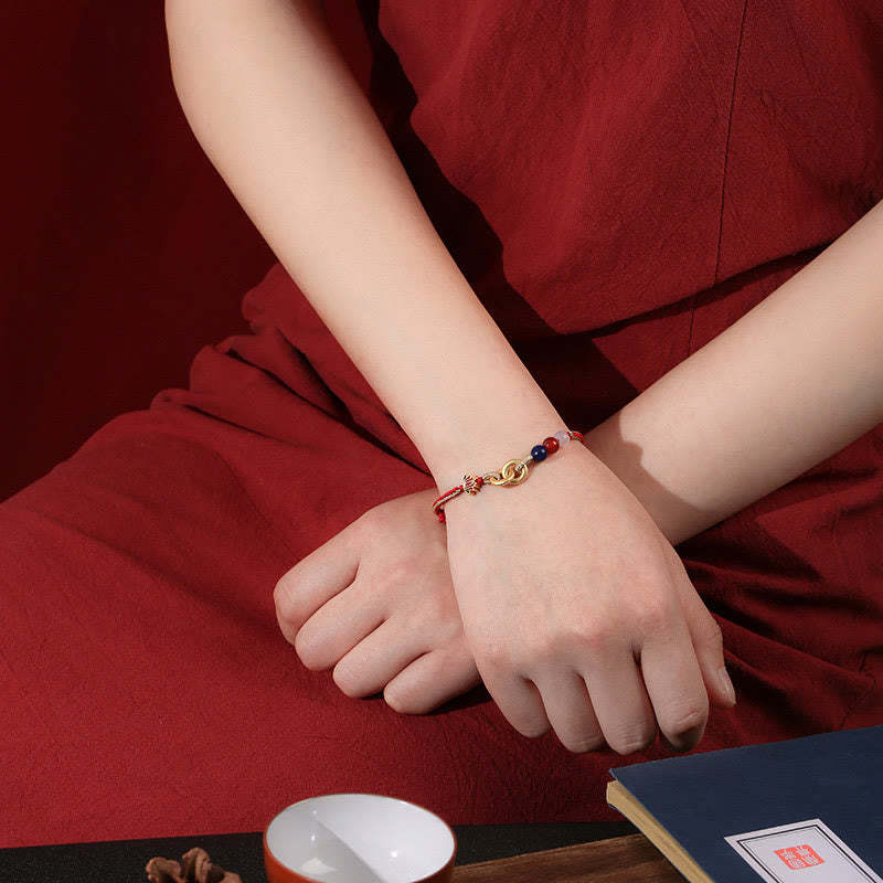 925 Sterling Silver Double Peace Buckle Lotus Auspicious Bracelet