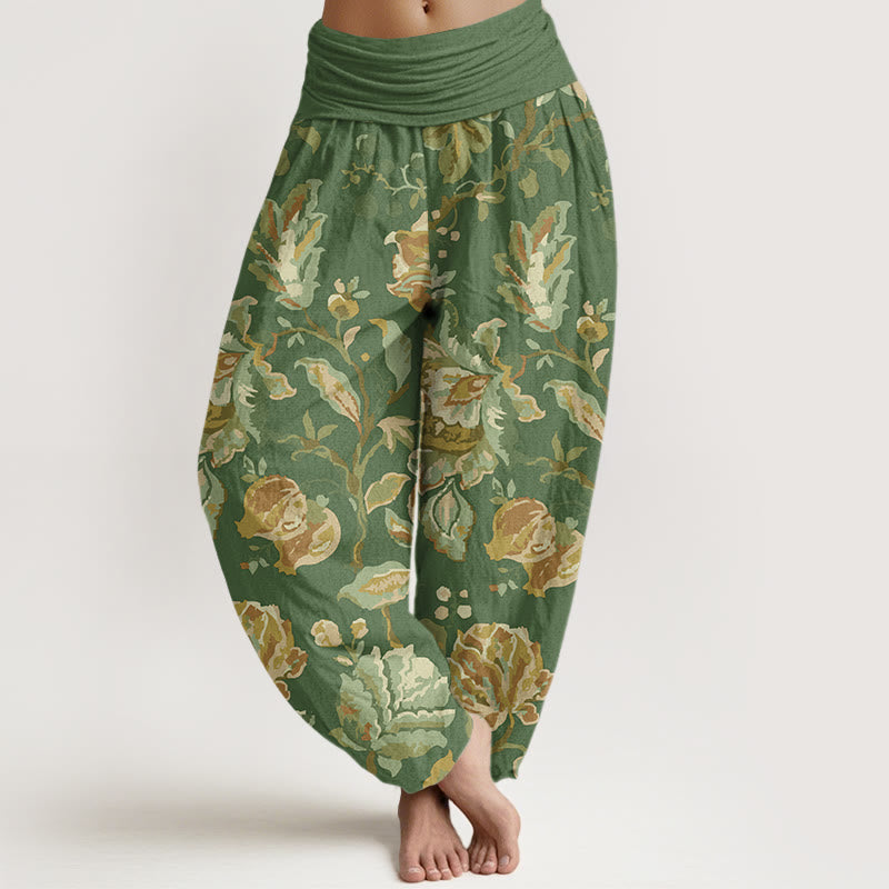Casual Blooming Flowers Buds Design Women's Elastic Waist Harem Pants