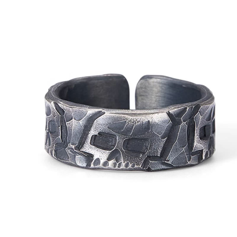 999 Sterling Silver Skeleton Pattern Handmade Blessing Ring