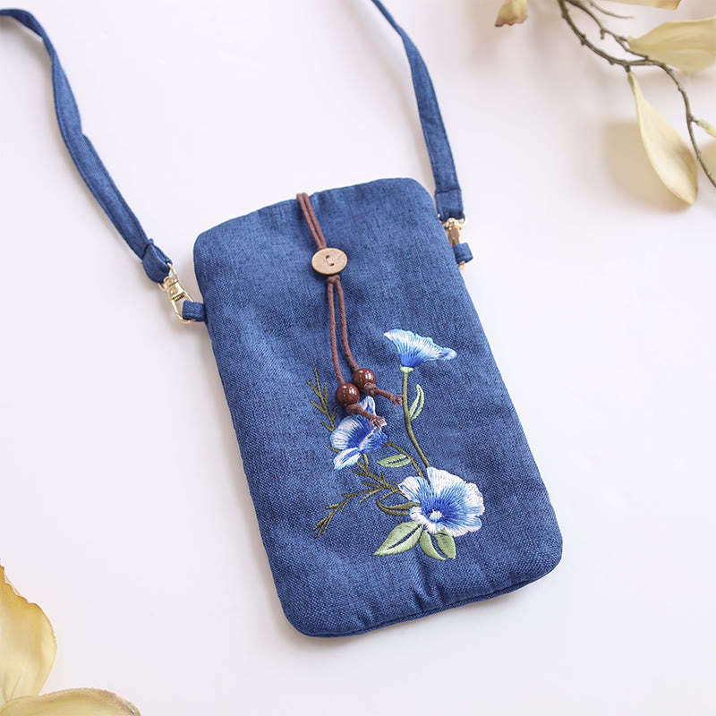 Small Embroidered Flowers Crossbody Bag Shoulder Bag Cellphone Bag 11*20cm