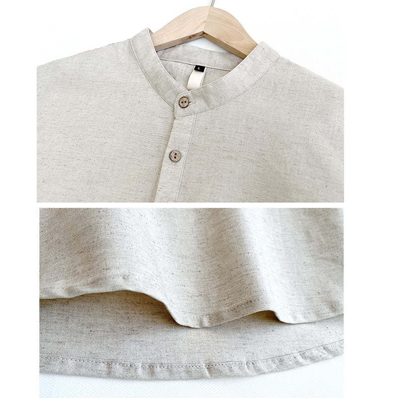 Solid Color Men Short Sleeve Button Linen Shirt