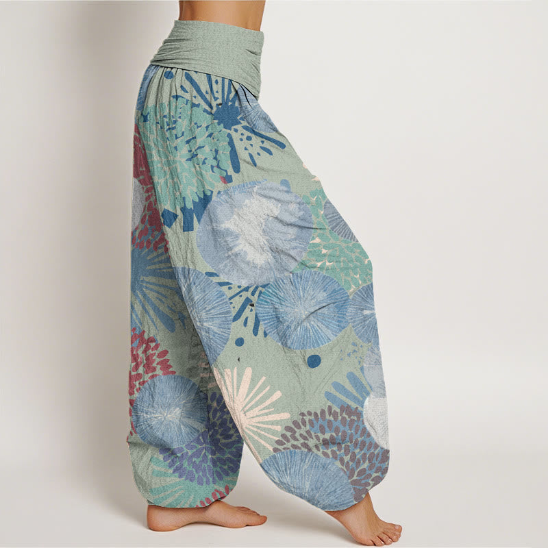 Casual Abstract Dandelion Daisy Pattern Women's Elastic Waist Harem Pants