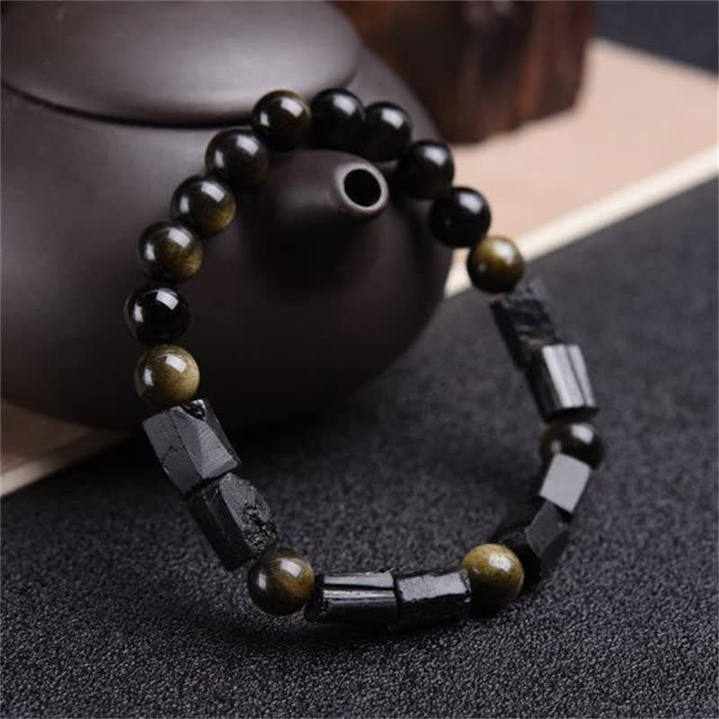 Gold Sheen Obsidian Black Tourmaline Wealth Bracelet