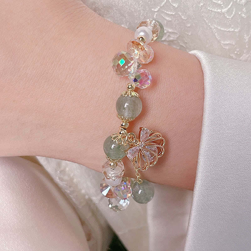 Natural Strawberry Quartz Pearl Shell Positive Bracelet
