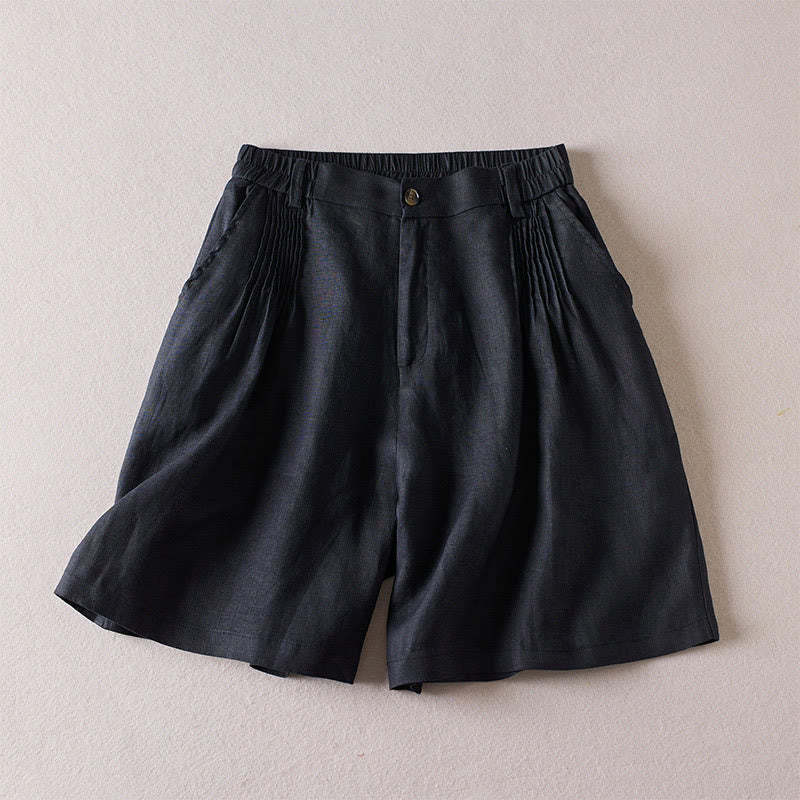 Summer Daily Simple Wrinkle Design Cotton Linen Women's Shorts With Pockets