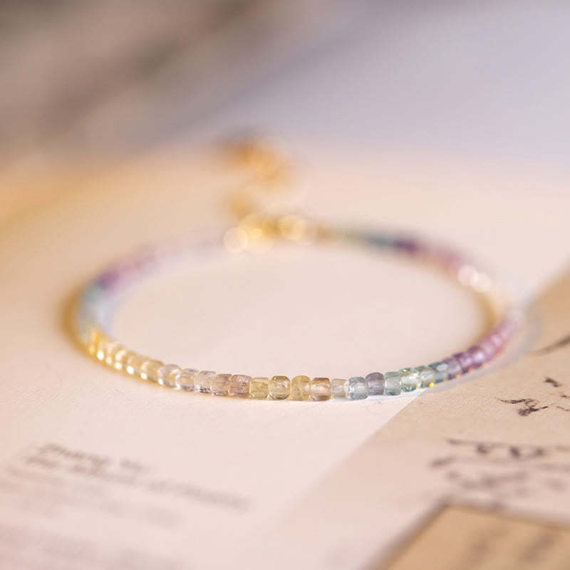 2.5mm Fluorite Ultra-thin Beads 14k Gold Plated Copper Heart Power Bracelet