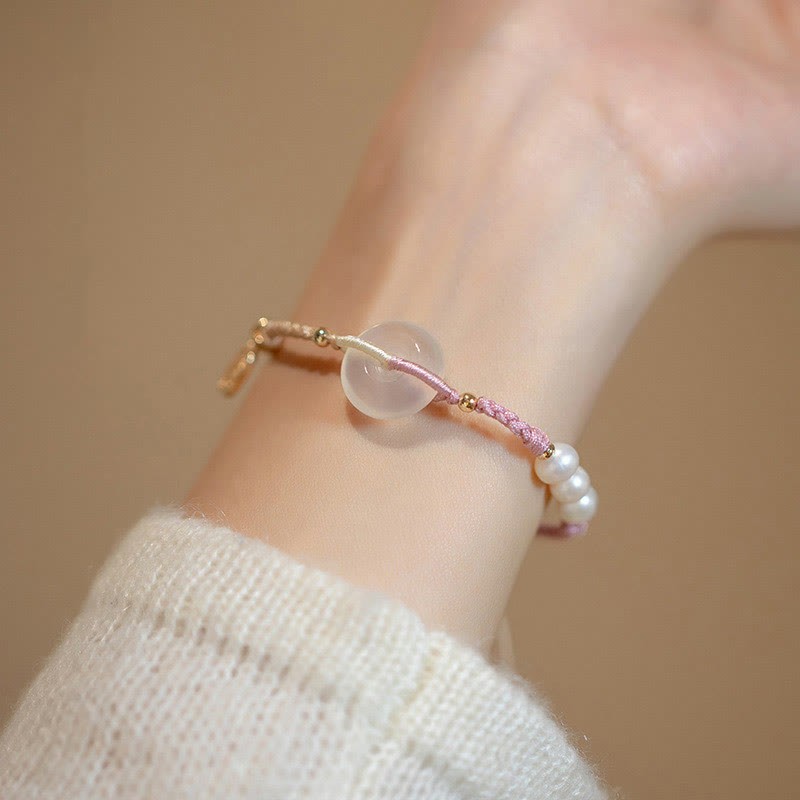 Chalcedony Round Peace Buckle Positive String Bracelet