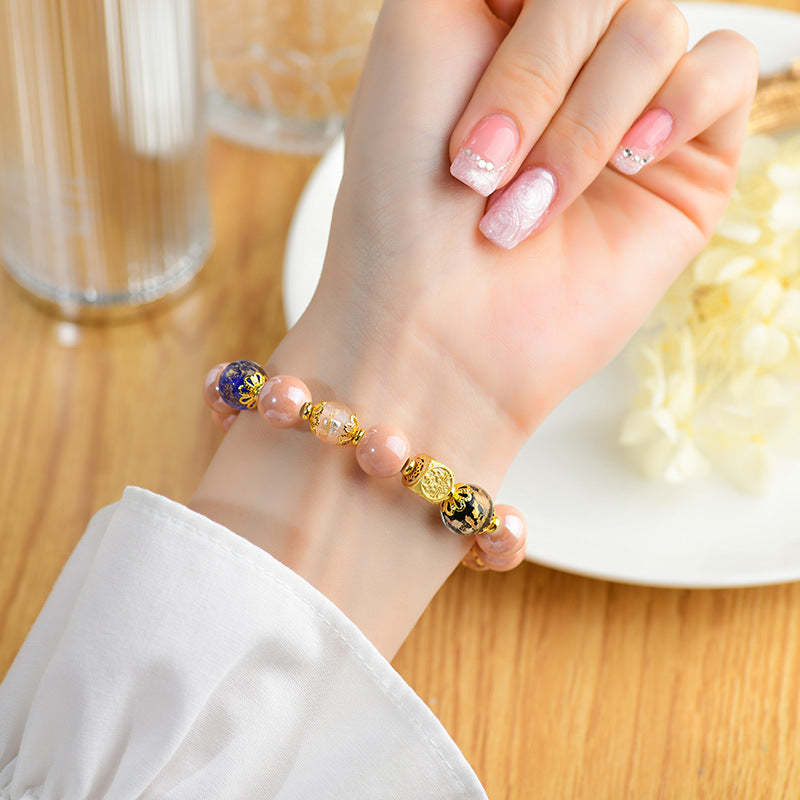Tibetan Incense Ash Liuli Glass Bead Luck Protection Nine-Tailed Fox Bracelet