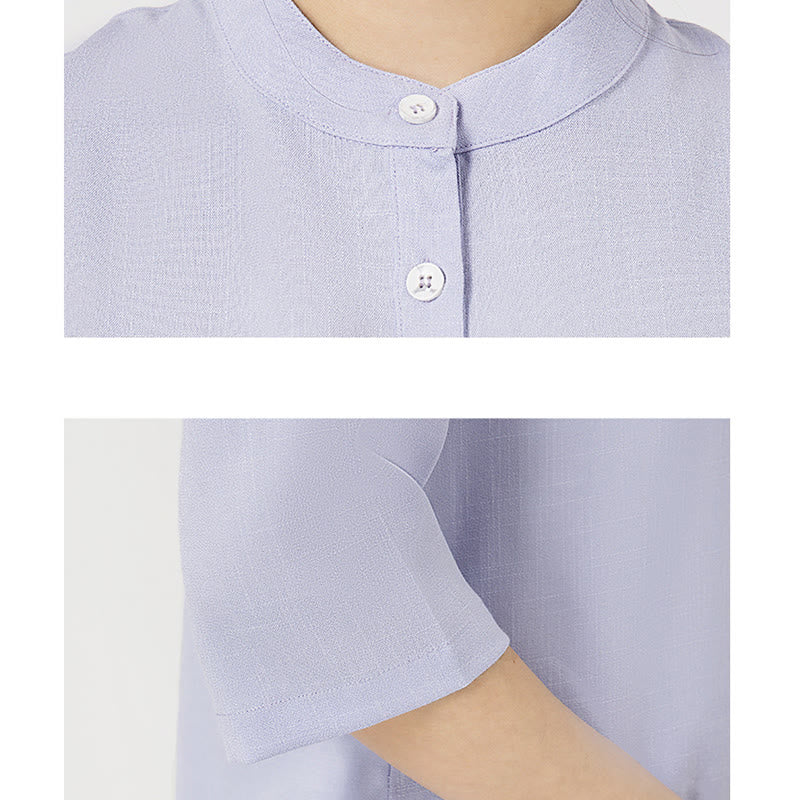 2Pcs Solid Color Three Quarter Shirt Top Pants Meditation Zen Tai Chi Cotton Linen Clothing Women's Set