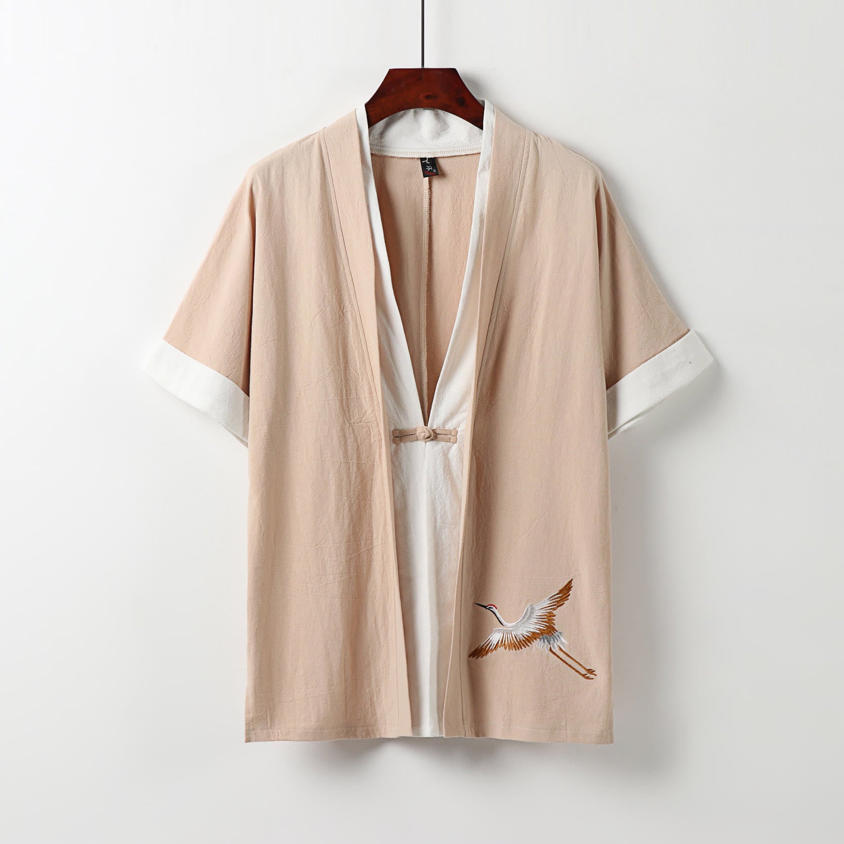 Fake Two-piece Men's Half Sleeve Cardigan Embroidery Hanfu Comfort Cotton Shirt