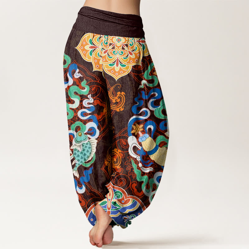 Flowers Vases Fish Mandala Women's Elastic Waist Harem Pants