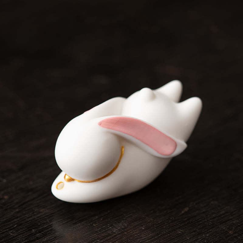 Flying Rabbit Bamboo Mat Healing Ceramic Incense Burner Desk Decoration