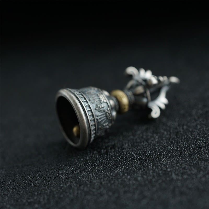 Tibet 925 Sterling Silver Om Mani Padme Hum Dorje Bell Vajra Engraved Enlightenment Pendant Hanging Decoration