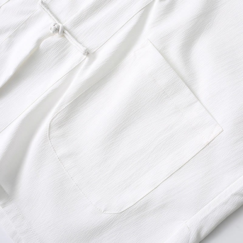 Tang Frog-Button Short Sleeve Shirt Wide Leg Pants Men's Suit