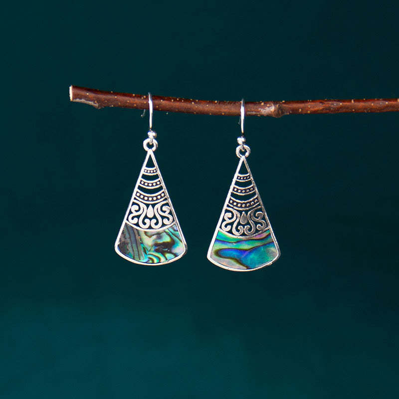 Copper Tridacna Stone Hollow Pattern Blessing Drop Earrings