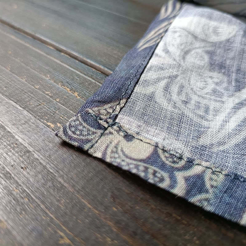 Birds Flowers Geometry Frog-Button Long Sleeve Ramie Linen Jacket Shirt