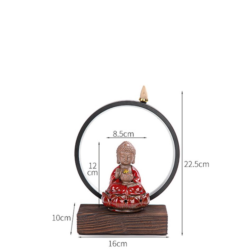 mystic zen Lotus Backflow Smoke Fountain Ceramic Blessing Incense Burner With Light Decoration