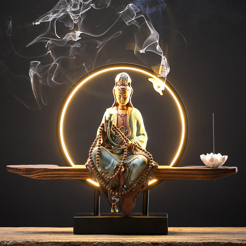 mystic zen Avalokitesvara Ceramic Lotus Relaxation Incense Burner Decoration
