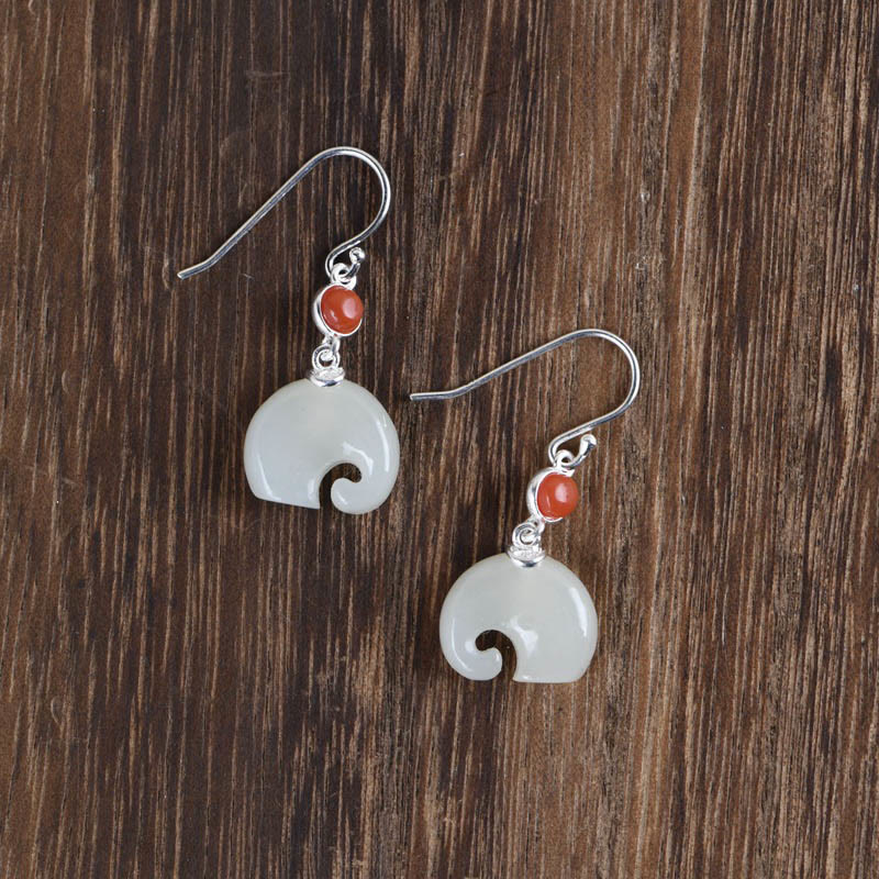 925 Sterling Silver Elephant Hetian Jade Abundance Necklace Pendant Bracelet Ring Earrings Set