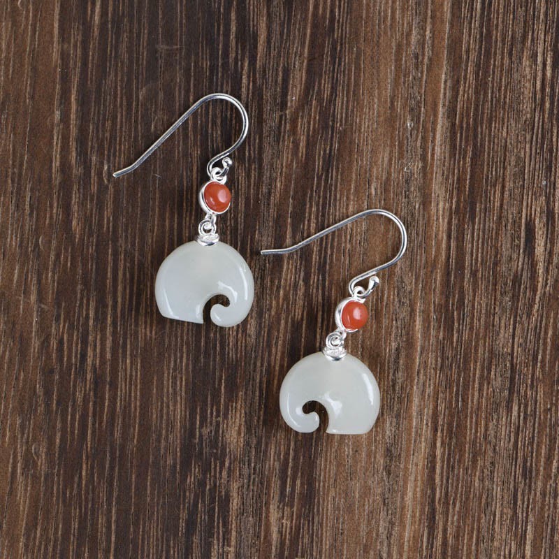 925 Sterling Silver Elephant Hetian Jade Abundance Necklace Pendant Bracelet Ring Earrings Set