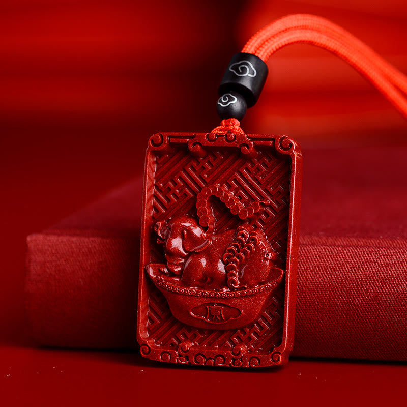 Chinese Zodiac Cinnabar Rectangle Calm Necklace Pendant