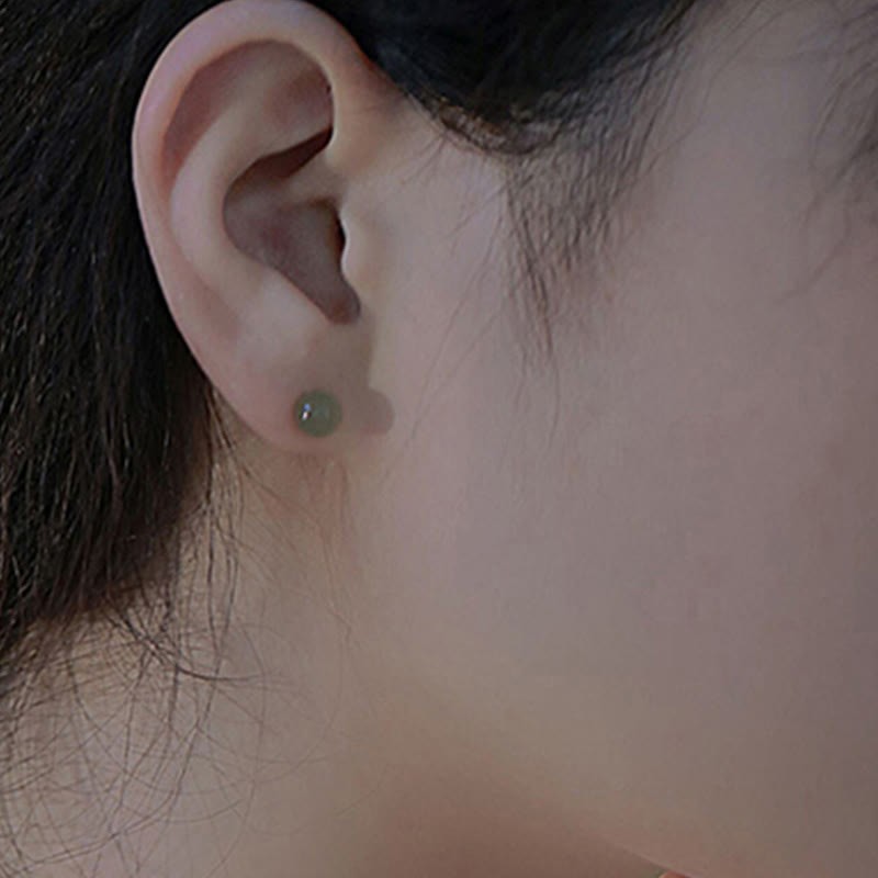 Round Jade Beaded Luck Stud Earrings