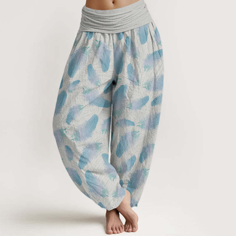Casual Feathers Pattern Women's Elastic Waist Harem Pants