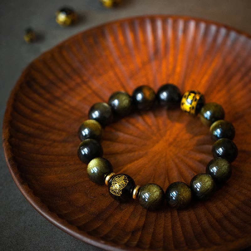 Chinese Zodiac Natal mystic zen Gold Sheen Obsidian Wealth Protection Bracelet
