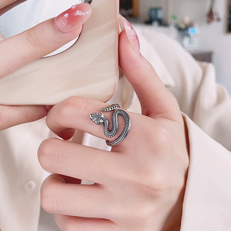 925 Sterling Silver Year Of The Snake Calm Balance Adjustable Ring