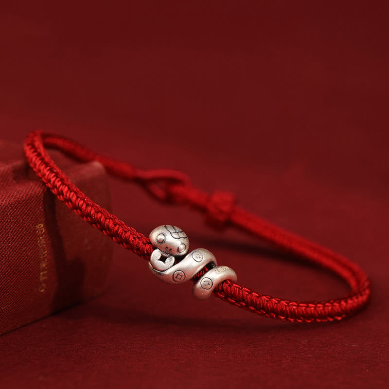 999 Sterling Silver Year of the Snake Handmade Copper Coin Protection Braided Bracelet