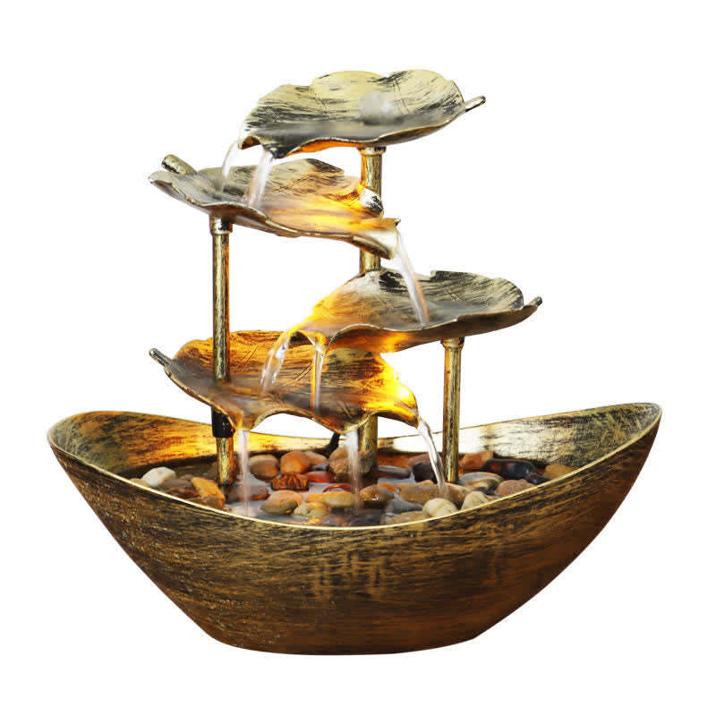 Lotus Leaf Shaped Waterfall Fountain Tabletop Ornaments With LED Light Home Office Desktop Decoration