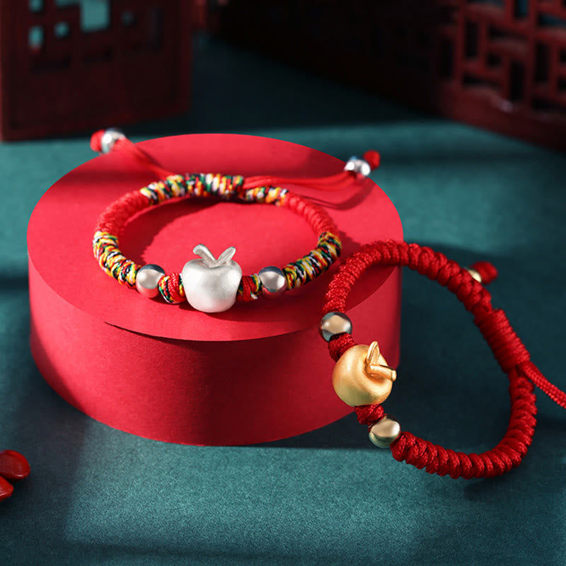 999 Sterling Silver Apple Red Multicolored Rope Luck Protection Handcrafted Kids Bracelet